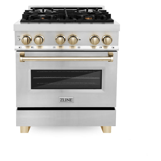 ZLINE Kitchen Appliance Packages ZLINE Autograph Package - 30 In. Dual Fuel Range, Range Hood in Stainless Steel with Gold Accents, 2AKP-RARH30-G