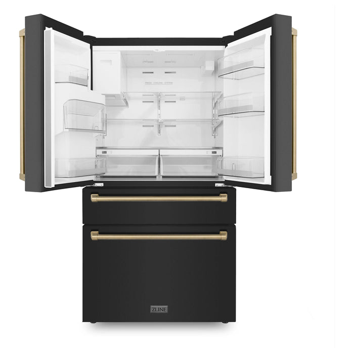 ZLINE Autograph Package - 30 In. Dual Fuel Range, Range Hood, Refrigerator with Water and Ice Dispenser and Dishwasher in Black with Bronze Accents, 4KAPR-RABRHDWV30-CB