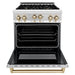 ZLINE Autograph Package - 30 In. Gas Range, Range Hood, Dishwasher in Stainless Steel with Gold Accents, 3AKP-RGRHDWM30-G