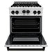 ZLINE Autograph Package - 30 In. Gas Range, Range Hood, Dishwasher in Stainless Steel with Matte Black Accents, 3AKP-RGRHDWM30-MB