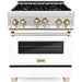ZLINE Kitchen Appliance Packages ZLINE Autograph Package - 30 In. Gas Range, Range Hood, Dishwasher in White Matte with Gold Accents, 3AKP-RGWMRHDWM30-G