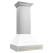 ZLINE Autograph Package - 30 In. Gas Range, Range Hood, Dishwasher in White Matte with Gold Accents, 3AKP-RGWMRHDWM30-G