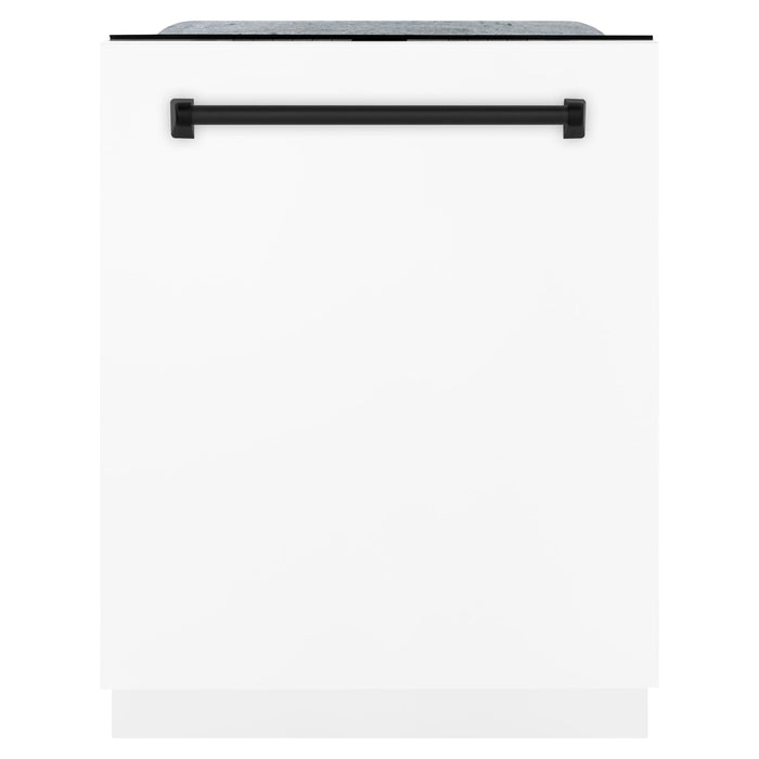 ZLINE Kitchen Appliance Packages ZLINE Autograph Package - 30 In. Gas Range, Range Hood, Dishwasher in White with Matte Black Accents, 3AKP-RGWMRHDWM30-MB