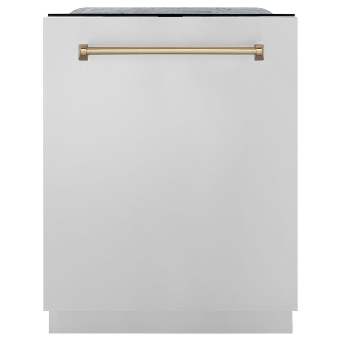 ZLINE Kitchen Appliance Packages ZLINE Autograph Package - 30 In. Gas Range, Range Hood, Dishwasher, Refrigerator with Champagne Bronze Accents, 4KAPR-RGRHDWM30-CB