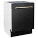 ZLINE Autograph Package - 30 In. Gas Range, Range Hood, Refrigerator, and Dishwasher in Black Stainless Steel with Gold Accents, 4AKPR-RGBRHDWV30-G