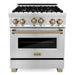 ZLINE Autograph Package - 30 In. Gas Range, Range Hood, Refrigerator with Water and Ice Dispenser, Dishwasher with Champagne Bronze Accent, 4AKPR-RGRHDWM30-CB