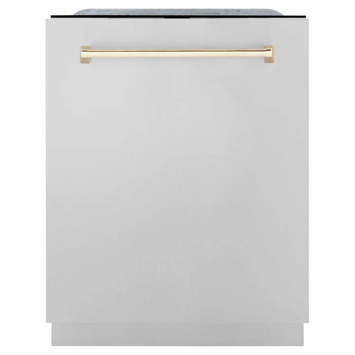 ZLINE Kitchen Appliance Packages ZLINE Autograph Package - 30 Inch Dual Fuel Range, Range Hood, Dishwasher, Refrigerator in Stainless Steel with Gold Accents, 4KAPR-RARHDWM30-G