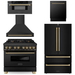 ZLINE Kitchen Appliance Packages ZLINE Autograph Package - 36" Dual Fuel Range, Range Hood, Refrigerator, Microwave and Dishwasher in Black Stainless Steel with Bronze Accents