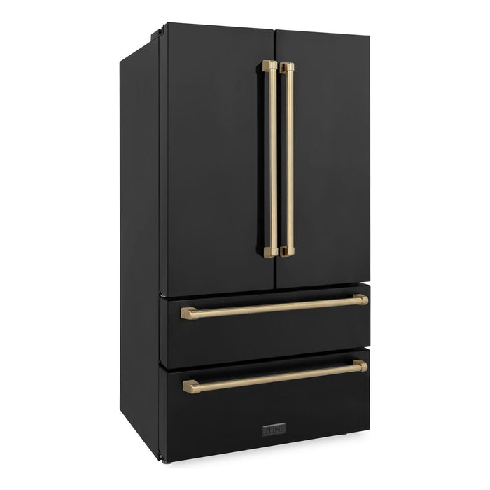 ZLINE Kitchen Appliance Packages ZLINE Autograph Package - 36" Dual Fuel Range, Range Hood, Refrigerator, Microwave and Dishwasher in Black Stainless Steel with Bronze Accents