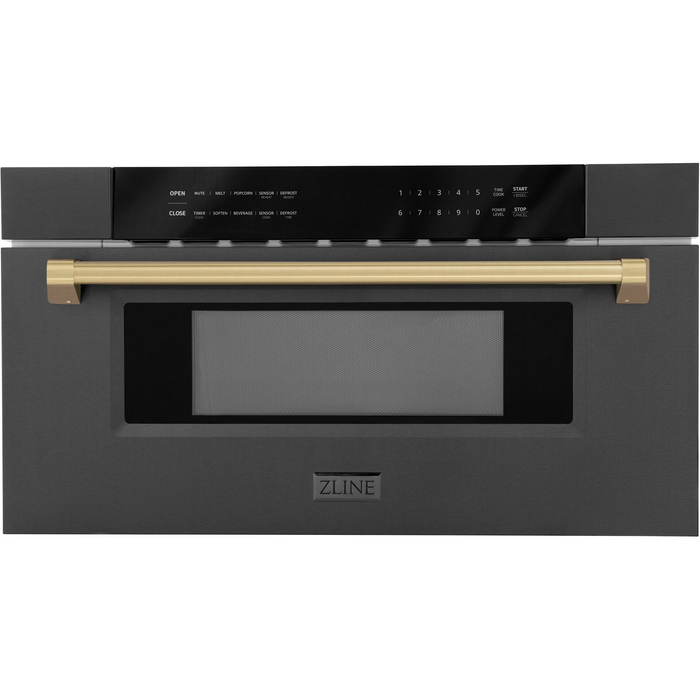 ZLINE Kitchen Appliance Packages ZLINE Autograph Package - 36" Dual Fuel Range, Range Hood, Refrigerator, Microwave and Dishwasher in Black Stainless Steel with Bronze Accents