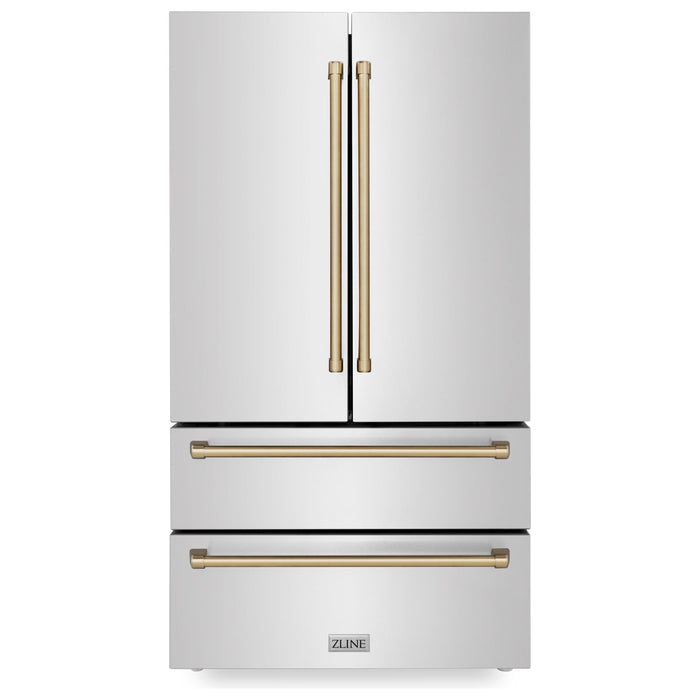 ZLINE Kitchen Appliance Packages ZLINE Autograph Package - 36" Dual Fuel Range, Range Hood, Refrigerator, Microwave and Dishwasher in Stainless Steel with Bronze Accents
