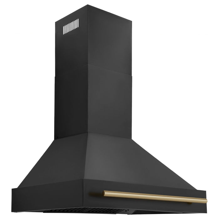 ZLINE Kitchen Appliance Packages ZLINE Autograph Package - 36 In. Dual Fuel Range and Range Hood in Black Stainless Steel with Champagne Bronze Accents, 2AKP-RABRH36-CB