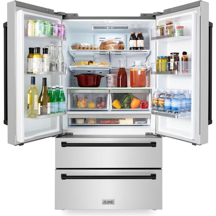ZLINE Kitchen Appliance Packages ZLINE Autograph Package - 36 In. Dual Fuel Range, Range Hood, Dishwasher, Refrigerator with Matte Black Accents, 4KAPR-RARHDWM36-MB