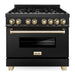 ZLINE Kitchen Appliance Packages ZLINE Autograph Package - 36 In. Dual Fuel Range, Range Hood in Black Stainless Steel with Gold Accents, 2AKP-RABRH36-G