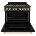 ZLINE Autograph Package - 36 In. Dual Fuel Range, Range Hood in Black Stainless Steel with Gold Accents, 2AKP-RABRH36-G