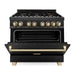 ZLINE Autograph Package - 36 In. Dual Fuel Range, Range Hood in Black Stainless Steel with Gold Accents, 2AKP-RABRH36-G