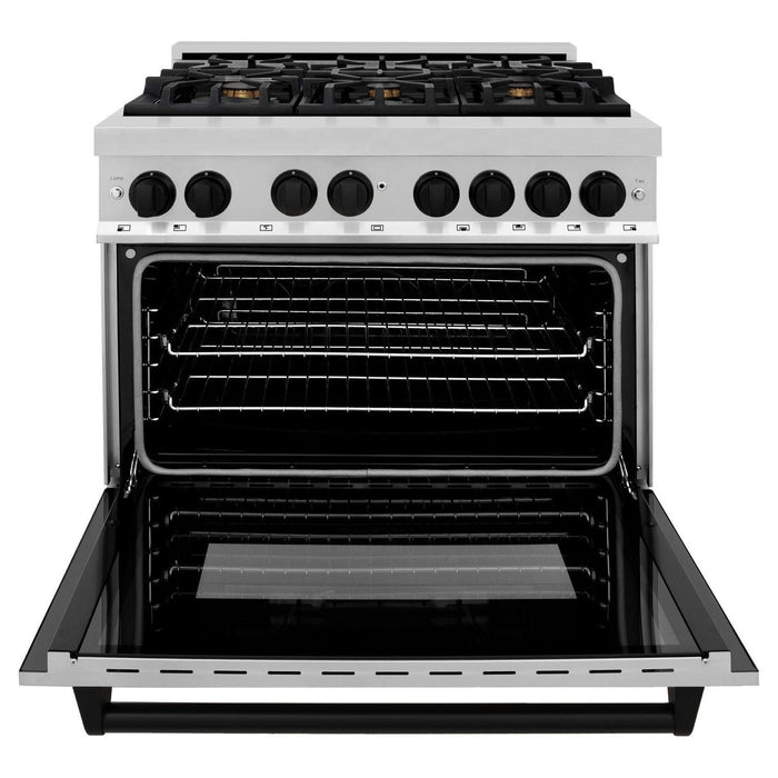 ZLINE Kitchen Appliance Packages ZLINE Autograph Package - 36 In. Dual Fuel Range, Range Hood in Stainless Steel with Matte Black Accents, 2AKP-RARH36-MB