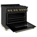 ZLINE Autograph Package - 36 In. Dual Fuel Range, Range Hood, Refrigerator, Microwave and Dishwasher in Black Stainless Steel with Bronze Accents