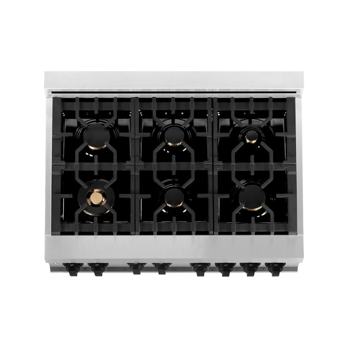 ZLINE Kitchen Appliance Packages ZLINE Autograph Package - 36 In. Gas Range and Range Hood in Stainless Steel with Matte Black Accents, 2AKP-RGRH36-MB
