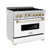 ZLINE Kitchen Appliance Packages ZLINE Autograph Package - 36 In. Gas Range and Range Hood with White Matte Door and Gold Accents, 2AKP-RGWMRH36-G