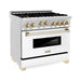 ZLINE Autograph Package - 36 In. Gas Range and Range Hood with White Matte Door and Gold Accents, 2AKP-RGWMRH36-G