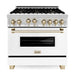 ZLINE Autograph Package - 36 In. Gas Range and Range Hood with White Matte Door and Gold Accents, 2AKP-RGWMRH36-G