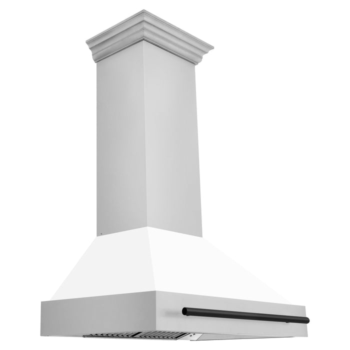 ZLINE Autograph Package - 36 In. Gas Range and Range Hood with White Matte Door and Matte Black Accents, 2AKP-RGWMRH36-MB