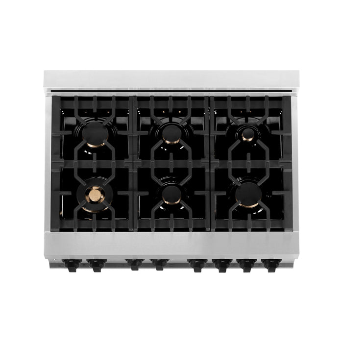 ZLINE Autograph Package - 36 In. Gas Range and Range Hood with White Matte Door and Matte Black Accents, 2AKP-RGWMRH36-MB