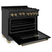 ZLINE Autograph Package - 36 In. Gas Range, Range Hood, Dishwasher in Black Stainless Steel with Champagne Bronze Accents, 3AKP-RGBRHDWV36-CB