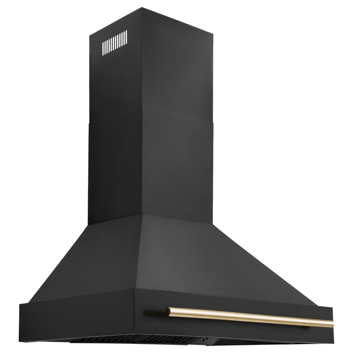 ZLINE Kitchen Appliance Packages ZLINE Autograph Package - 36 In. Gas Range, Range Hood, Dishwasher in Black Stainless Steel with Gold Accents, 3AKP-RGBRHDWV36-G