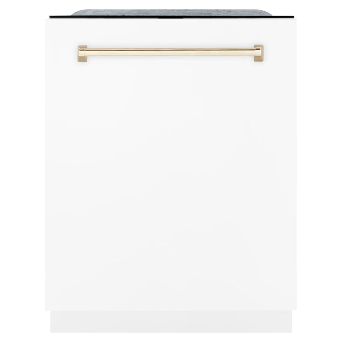 ZLINE Kitchen Appliance Packages ZLINE Autograph Package - 36 In. Gas Range, Range Hood, Dishwasher in White with Gold Accents, 3AKP-RGWMRHDWM36-G
