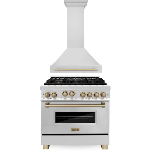 ZLINE Kitchen Appliance Packages ZLINE Autograph Package - 36 In. Gas Range, Range Hood in Stainless Steel with Champagne Bronze Accents, 2AKP-RGRH36-CB