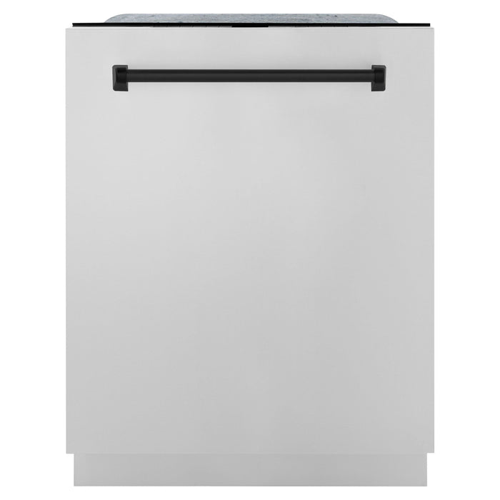 ZLINE Kitchen Appliance Packages ZLINE Autograph Package - 36 In. Gas Range, Range Hood, Refrigerator, and Dishwasher in Stainless Steel with Matte Black Accents, 4AKPR-RGRHDWM36-MB