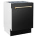 ZLINE Kitchen Appliance Packages ZLINE Autograph Package - 36 In. Gas Range, Range Hood, Refrigerator with Water and Ice Dispenser, and Dishwasher in Black Stainless Steel with Gold Accents, 4KAPR-RGBRHDWV36-G