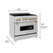 ZLINE Kitchen Appliance Packages ZLINE Autograph Package - 36 In. Gas Range, Range Hood, Refrigerator with Water and Ice Dispenser, Dishwasher in Stainless Steel with Gold Accent, 4AKPR-RGRHDWM36-G