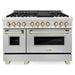 ZLINE Kitchen Appliance Packages ZLINE Autograph Package - 48" Dual Fuel Range, Range Hood, Refrigerator, Microwave and Dishwasher in Stainless Steel with Gold Accents