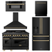 ZLINE Kitchen Appliance Packages ZLINE Autograph Package - 48" Dual Fuel Range, Range Hood, Refrigerator with Water and Ice Dispenser, Microwave and Dishwasher in Black Stainless Steel with Bronze Accents