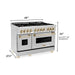 ZLINE Kitchen Appliance Packages ZLINE Autograph Package - 48" Dual Fuel Range, Range Hood, Refrigerator with Water and Ice Dispenser, Microwave and Dishwasher in Stainless Steel with Gold Accents