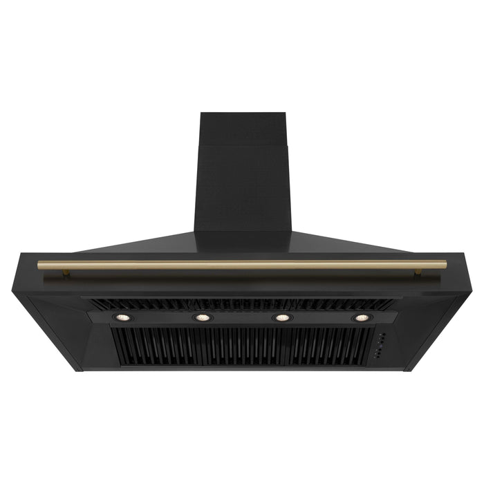 ZLINE Kitchen Appliance Packages ZLINE Autograph Package - 48 In. Dual Fuel Range and Range Hood in Black Stainless Steel with Champagne Bronze Accents, 2AKPR-RABRH48-CB