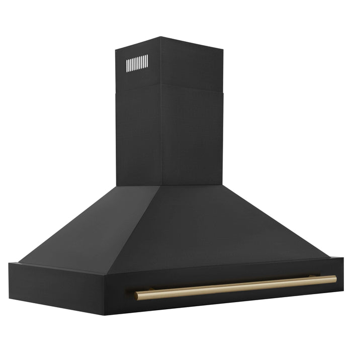 ZLINE Autograph Package - 48 In. Dual Fuel Range and Range Hood in Black Stainless Steel with Champagne Bronze Accents, 2AKPR-RABRH48-CB