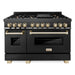 ZLINE Kitchen Appliance Packages ZLINE Autograph Package - 48 In. Dual Fuel Range and Range Hood in Black Stainless Steel with Gold Accents, 2AKPR-RABRH48-G