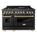 ZLINE Autograph Package - 48 In. Dual Fuel Range and Range Hood in Black Stainless Steel with Gold Accents, 2AKPR-RABRH48-G