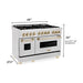 ZLINE Kitchen Appliance Packages ZLINE Autograph Package - 48 In. Dual Fuel Range and Range Hood in DuraSnow® Stainless Steel with Gold Accents, 2AKPR-RASRH48-G