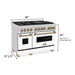 ZLINE Autograph Package - 48 In. Dual Fuel Range and Range Hood in DuraSnow® Stainless Steel with White Matte Door and Champagne Bronze Accents, 2AKPR-RASWMRH48-CB