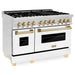 ZLINE Autograph Package - 48 In. Dual Fuel Range and Range Hood in Stainless Steel with White Matte Finish and Gold Accents, 2AKPR-RAWMRH48-G