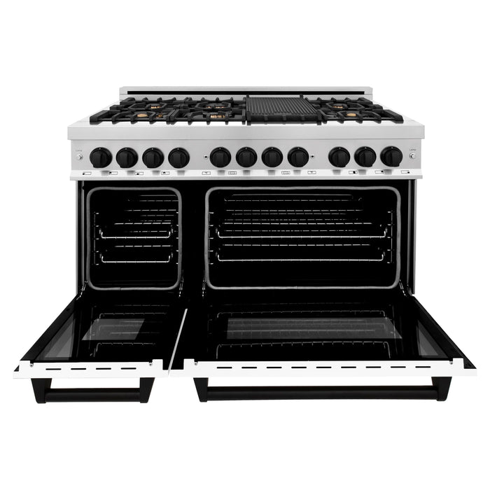 ZLINE Kitchen Appliance Packages ZLINE Autograph Package - 48 In. Dual Fuel Range and Range Hood with White Matte Door and Matte Black Accents, 2AKP-RAWMRH48-MB