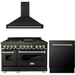 ZLINE Autograph Package - 48 In. Dual Fuel Range, Range Hood and Dishwasher in Black Stainless Steel with Gold Accents, 3AKPR-RABRHDWV48-G