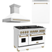 ZLINE Autograph Package - 48 In. Dual Fuel Range, Range Hood, Dishwasher in White Matte with Champagne Bronze Accents, 3AKP-RAWMRHDWM48-CB