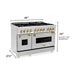 ZLINE Kitchen Appliance Packages ZLINE Autograph Package - 48 In. Dual Fuel Range, Range Hood, Dishwasher, Refrigerator with Water and Ice Dispenser in Stainless Steel with Gold Accents, 4AKPR-RARHDWM48-G