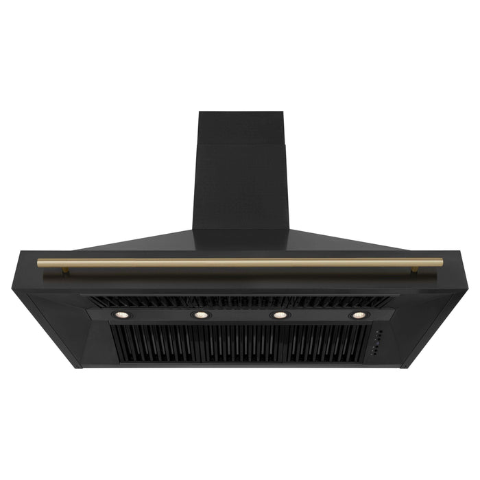 ZLINE Autograph Package - 48 In. Dual Fuel Range, Range Hood in Black Stainless Steel with Champagne Bronze Accents, 2AKP-RABRH48-CB